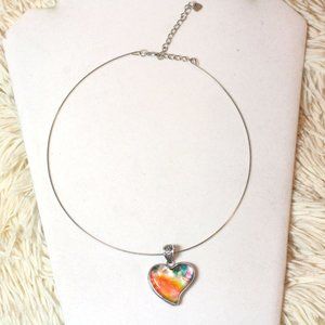 💗Sterling Silver Dichroic Fused Mosaic Heart Glass Choker style Necklace  💗